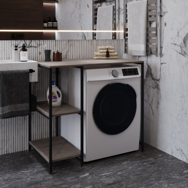 Стелаж-полиця Бафрум 405 Ferrum-decor для пральної машини 90x101x60,5 Чорний метал ДСП Дуб Кремона Канолло 16 мм (FRD-107613)