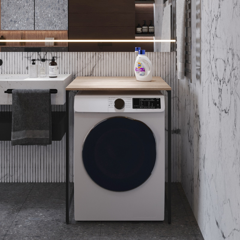Стелаж-полиця Бафрум 401 Ferrum-decor для пральної машини 90x70,5x60,5 Чорний метал ДСП Дуб Сонома 16 мм (FRD-107353)