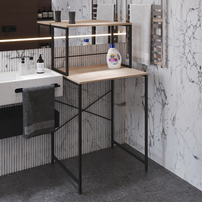 Стелаж-полиця Бафрум 402 Ferrum-decor для пральної машини 133,5x70,5x60,5 Чорний метал ДСП Дуб Сонома 16 мм (FRD-107363)