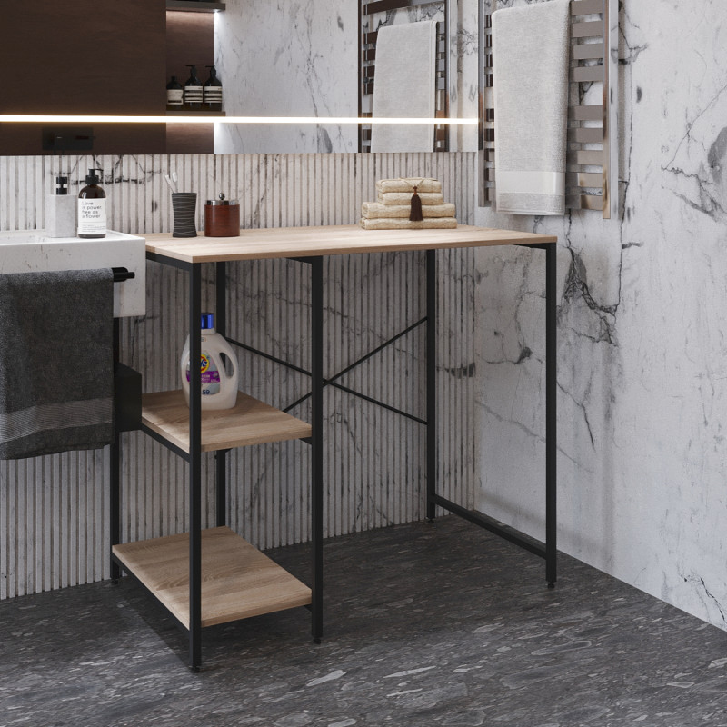 Стелаж-полиця Бафрум 405 Ferrum-decor для пральної машини 90x101x60,5 Чорний метал ДСП Дуб Сонома 16 мм (FRD-107393)