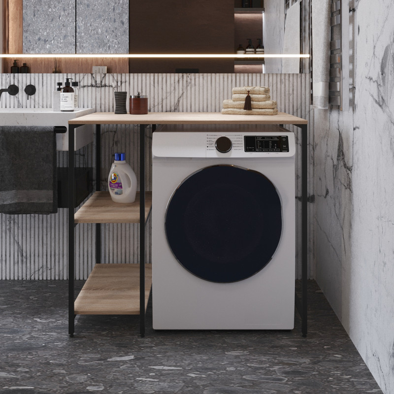 Стелаж-полиця Бафрум 405 Ferrum-decor для пральної машини 90x101x60,5 Чорний метал ДСП Дуб Сонома 16 мм (FRD-107393)