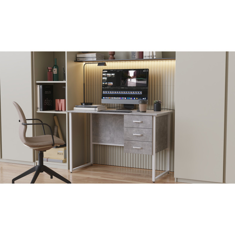 Комп'ютерний стіл Ferrum-decor Гаррі 75x140x70 білий ДСП Бетон 16 мм (FRD-107303)
