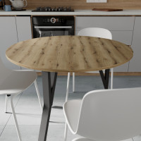 Стол круглый MARSI 3 870-3 Ferrum-decor 750x870x870 Черный металл ДСП Дуб Евок Прибрежный 16 мм (FRD-107513)