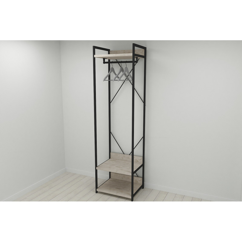 Шафа Гардероб Уні секція 1 серії Конект Ferrum-decor 220x60x50 см Чорний метал ДСП Дуб Сан-Марино 32 мм (FRD-106873)