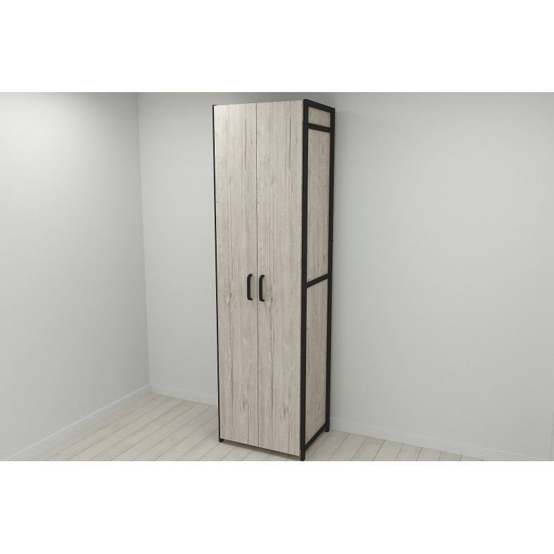 Шафа Гардероб Уні секція 7 серії Конект Ferrum-decor 220x60x50 см Чорний метал ДСП Дуб Сан-Марино 16 мм (FRD-106903)