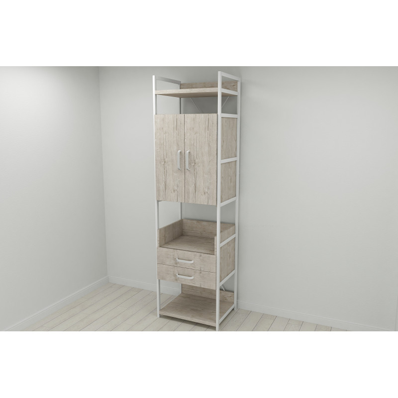 Шафа Гардероб Уні секція 5 серії Конект Ferrum-decor 220x60x50 см Білий метал ДСП Дуб Сан-Марино 32 мм (FRD-106883)