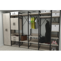 Шафа Гардероб Уні секція 7 серії Конект Ferrum-decor 220x60x50 см Чорний метал ДСП Дуб Сан-Марино 16 мм (FRD-106903)