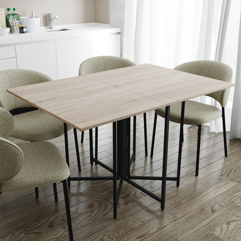 Розкладний стіл-трансформер книжка Моріс 3 Ferrum-decor 75x130x90 Чорний метал ДСП Дуб Сонома 16 мм (FRD-107413)
