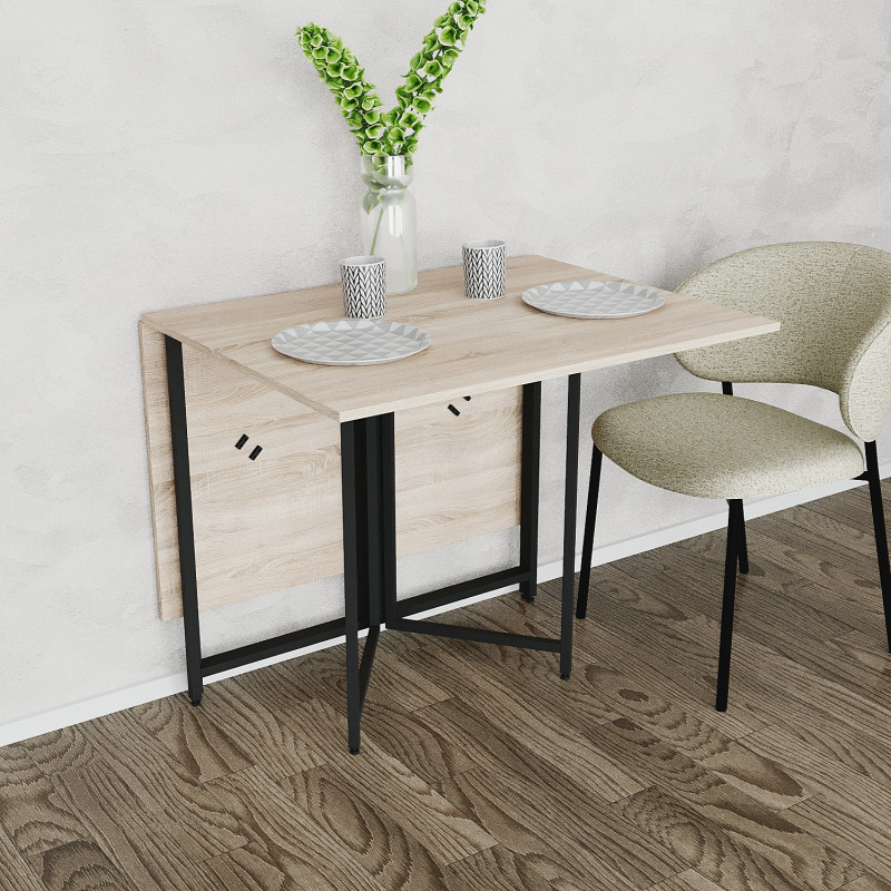 Розкладний стіл-трансформер книжка Моріс 3 Ferrum-decor 75x130x90 Чорний метал ДСП Дуб Сонома 16 мм (FRD-107413)