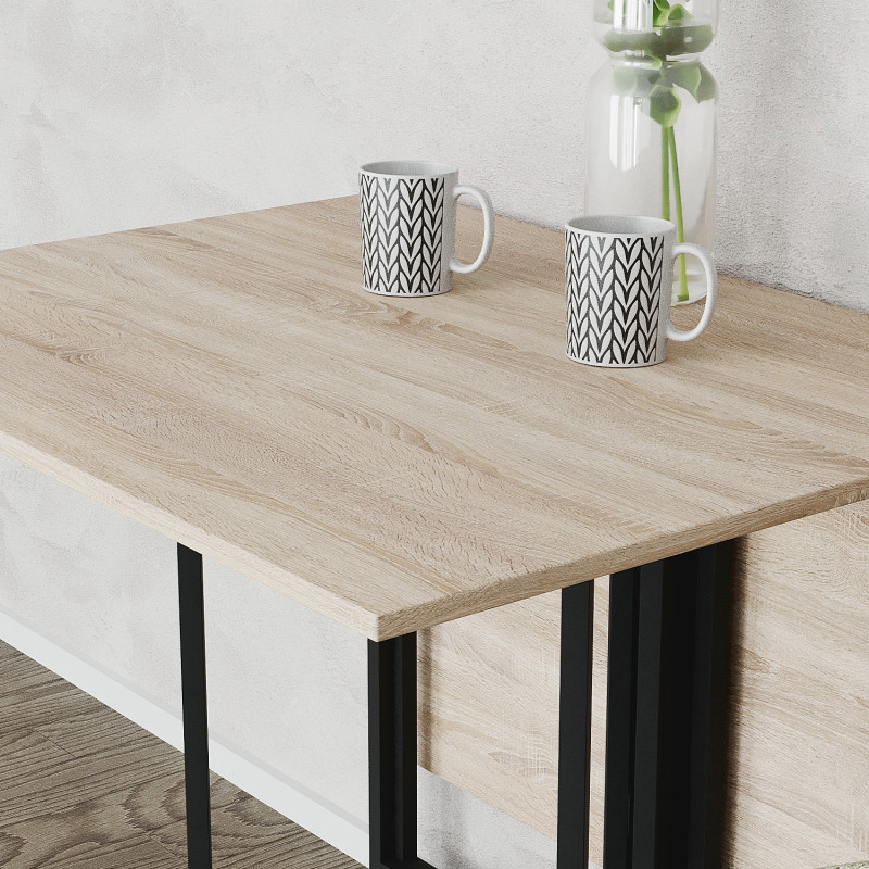 Розкладний стіл-трансформер книжка Моріс 3 Ferrum-decor 75x130x90 Чорний метал ДСП Дуб Сонома 16 мм (FRD-107413)