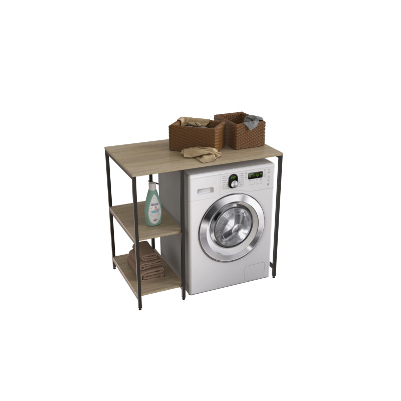 Стелаж-полиця Бафрум 405 Ferrum-decor для пральної машини 90x101x60,5 Чорний метал ДСП Дуб Сонома 16 мм (FRD-107393)