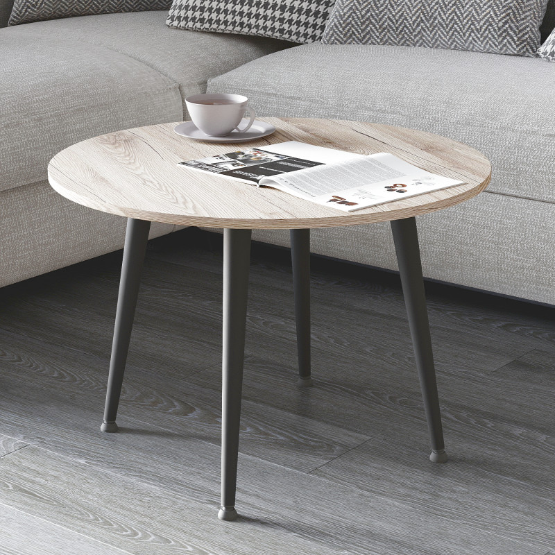 Журнальний круглий стіл OPTIMA 2 ніжки конусні Ferrum-decor 450x670x670 Чорний метал ДСП Дуб Сан-Марино 16 мм (FRD-107473)