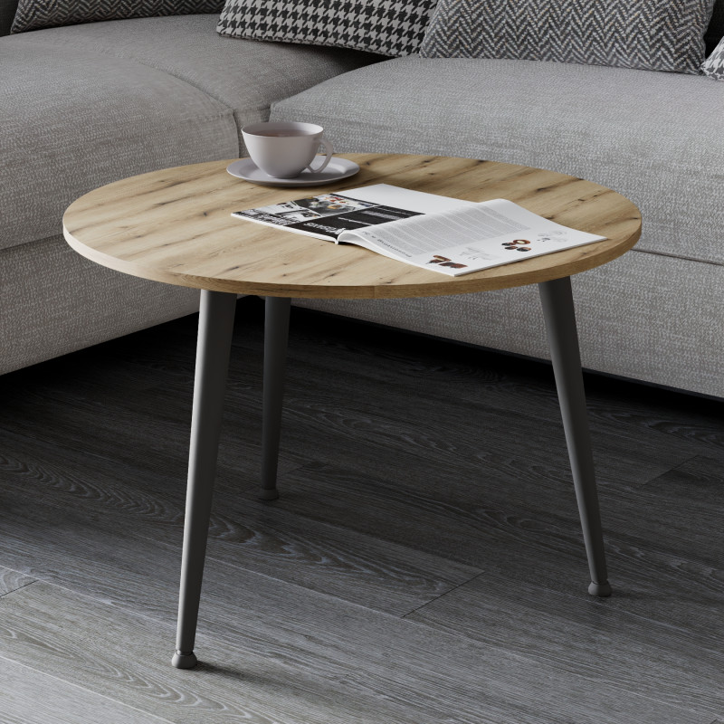 Журнальний круглий стіл OPTIMA 1 ніжки конусні Ferrum-decor 450x670x670 Чорний метал ДСП Дуб Евок Прибережний 16 мм (FRD-107533)