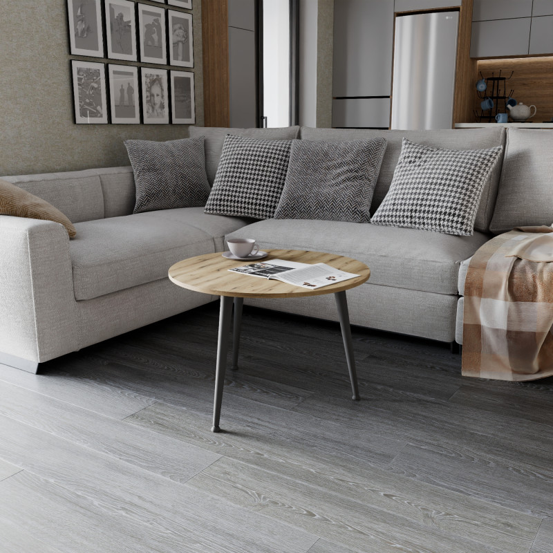 Журнальний круглий стіл OPTIMA 1 ніжки конусні Ferrum-decor 450x670x670 Чорний метал ДСП Дуб Евок Прибережний 16 мм (FRD-107533)