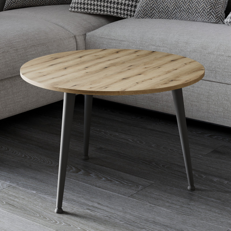 Журнальний круглий стіл OPTIMA 1 ніжки конусні Ferrum-decor 450x670x670 Чорний метал ДСП Дуб Евок Прибережний 16 мм (FRD-107533)