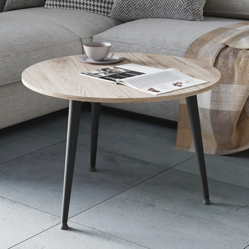 Журнальний круглий стіл OPTIMA 1 ніжки конусні Ferrum-decor 450x670x670 Чорний метал ДСП Дуб Сан-Марино 16 мм (FRD-107463)