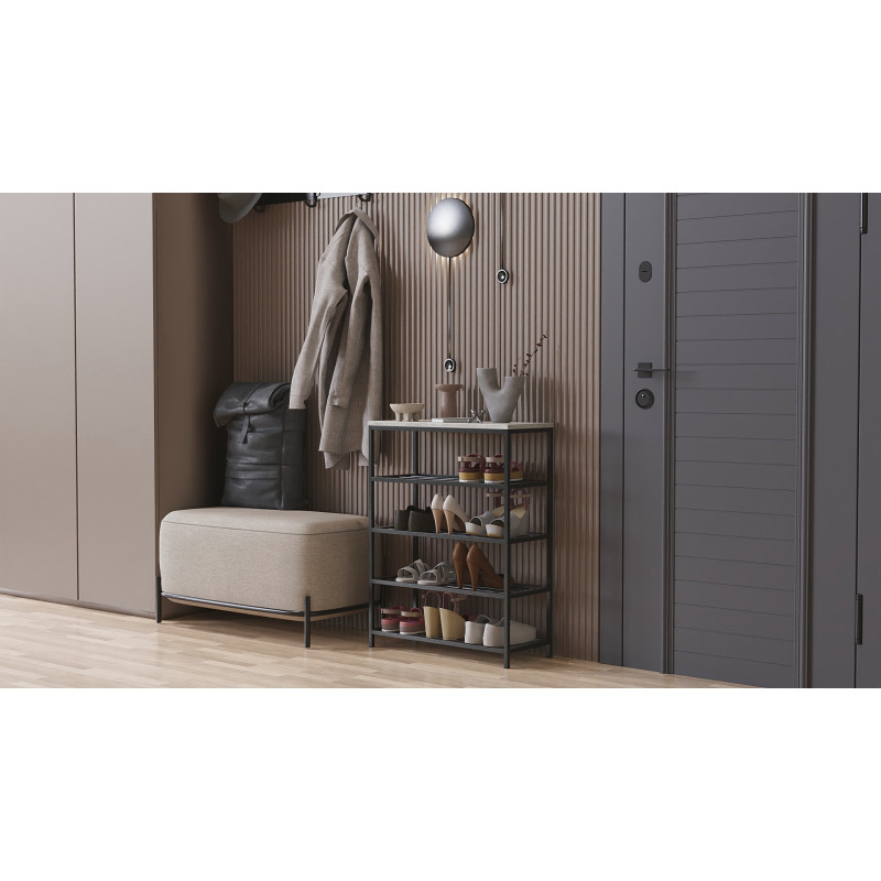 Полиця для взуття Слайм 4 Ferrum-decor 820x630x260 Чорний метал ДСП Бетон 16 мм (FRD-106840)