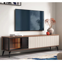 Тумба під телевізор з підсвіткою Perfect Home Vici RTV180 3D 180x50x39 Горіх/Кашемір (PFH-091295)