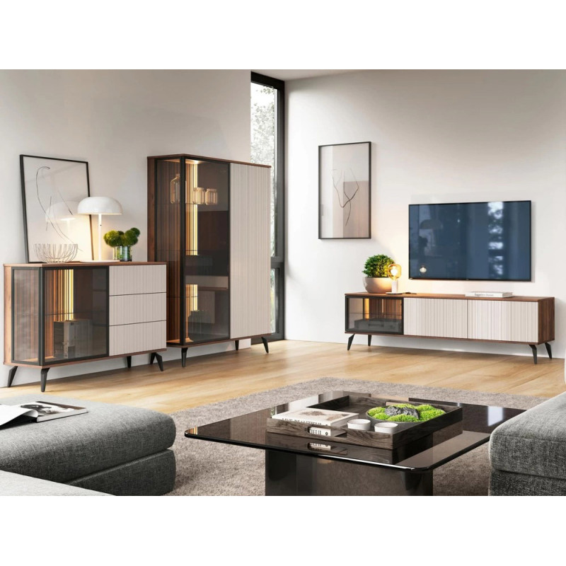 Вітрина з підсвіткою Perfect Home Vici KSZ103 2D 162х103х39 Горіх/Кашемір (PFH-091278)