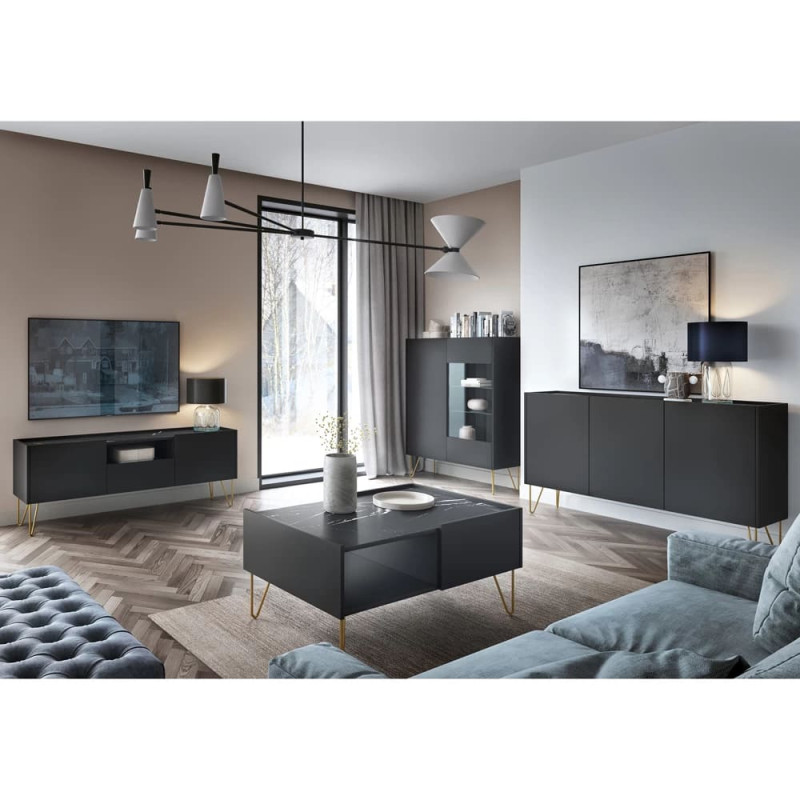 Комод Perfect Home Harmony K144 144х83х37 Чорний/Чорний мармур роял (PFH-091184)