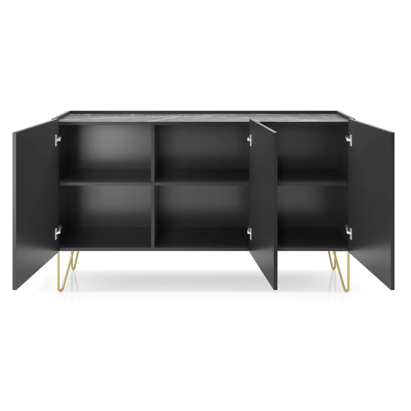 Комод Perfect Home Harmony K144 144х83х37 Чорний/Чорний мармур роял (PFH-091184)
