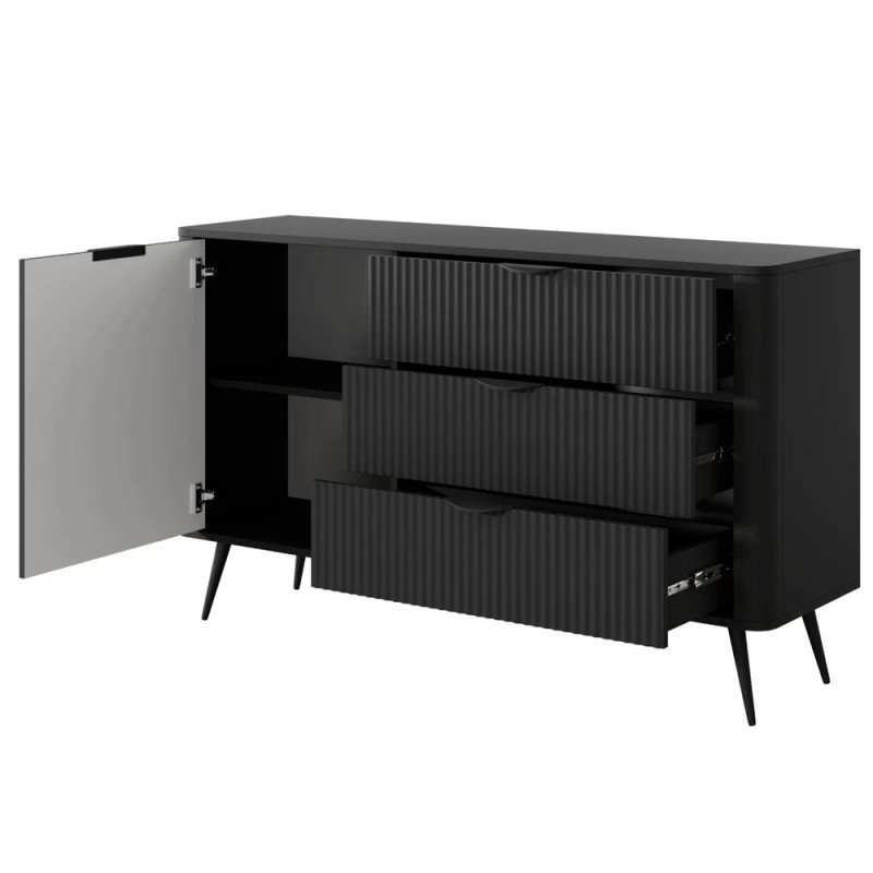Комод з телескопічними напрямними Perfect Home Lante 1D3S/138 138,2x81,2x38 Чорний (чорні ніжки) (PFH-091117)
