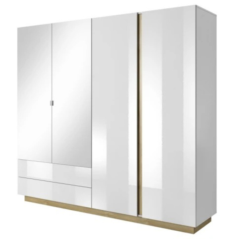 Шафа розпашна із дзерклом Perfect Home Marco 4D2S 220х202,4х54 Білий/Білий глянець/ Дуб грандсон (PFH-091041)