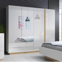 Шафа розпашна із дзерклом Perfect Home Marco 4D2S 220х202,4х54 Білий/Білий глянець/ Дуб грандсон (PFH-091041)