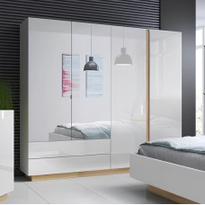 Шафа розпашна із дзерклом Perfect Home Marco 4D2S 220х202,4х54 Білий/Білий глянець/ Дуб грандсон (PFH-091041)