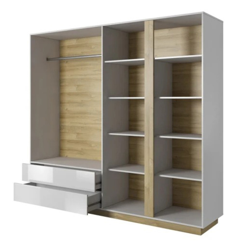 Шафа розпашна із дзерклом Perfect Home Marco 4D2S 220х202,4х54 Білий/Білий глянець/ Дуб грандсон (PFH-091041)