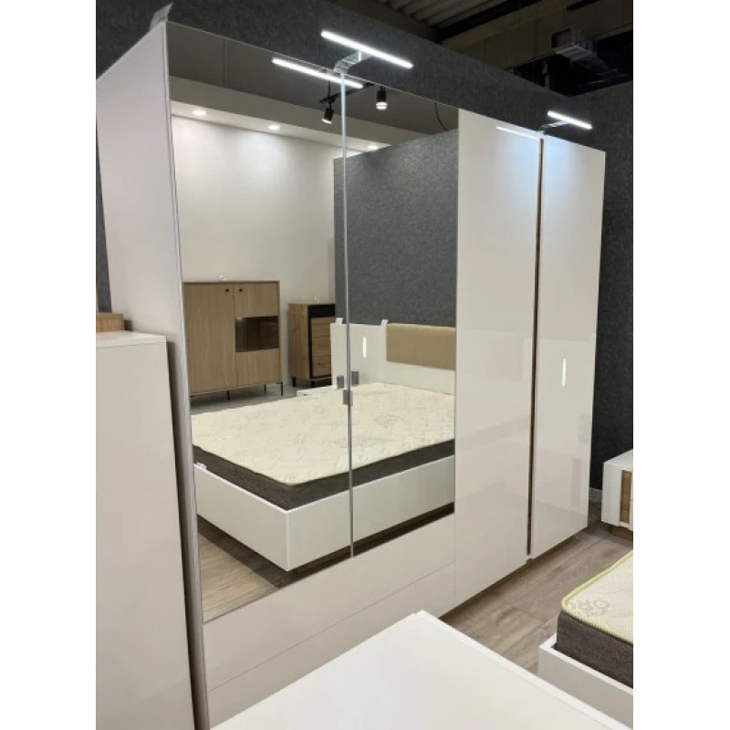 Шафа розпашна із дзерклом Perfect Home Marco 4D2S 220х202,4х54 Білий/Білий глянець/ Дуб грандсон (PFH-091041)