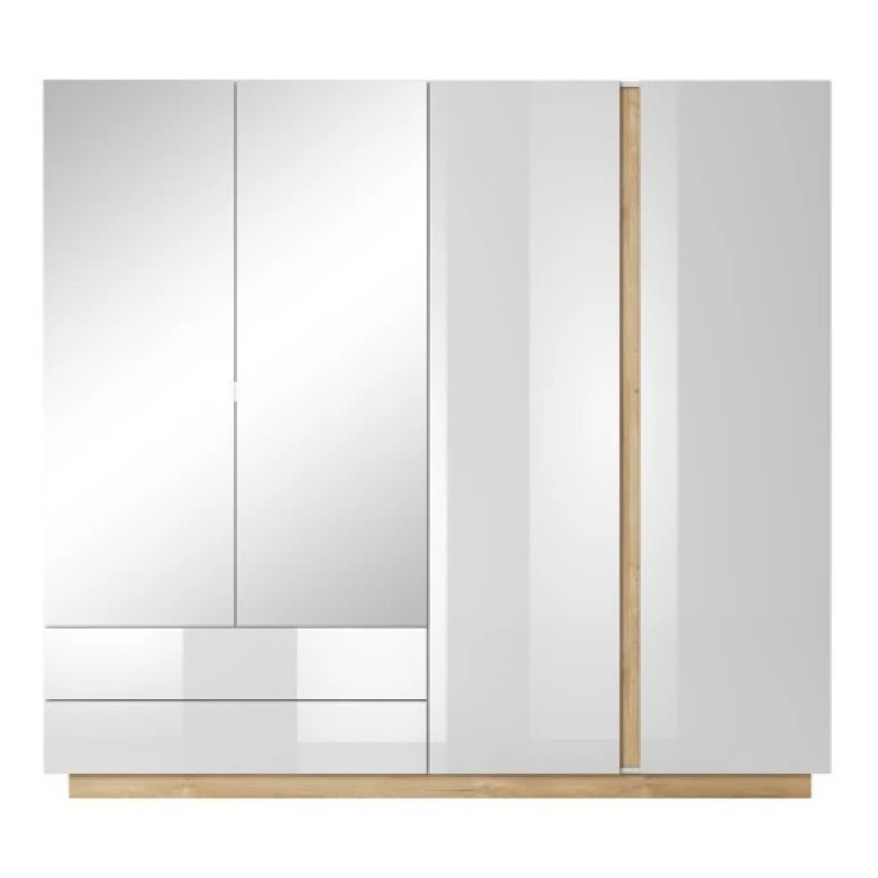 Шафа розпашна із дзерклом Perfect Home Marco 4D2S 220х202,4х54 Білий/Білий глянець/ Дуб грандсон (PFH-091041)