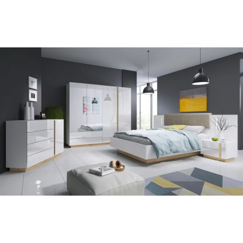 Шафа розпашна із дзерклом Perfect Home Marco 4D2S 220х202,4х54 Білий/Білий глянець/ Дуб грандсон (PFH-091041)