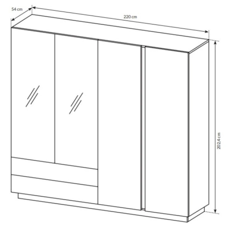 Шафа розпашна із дзерклом Perfect Home Marco 4D2S 220х202,4х54 Білий/Білий глянець/ Дуб грандсон (PFH-091041)