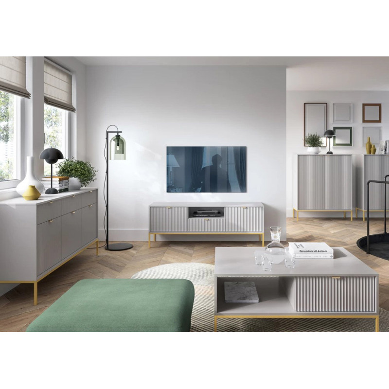 Журнальний стіл з телескопічними напрямними Perfect Home Nova L104 1S 104x68x46 Сірий (золоті ніжки) (PFH-091252)