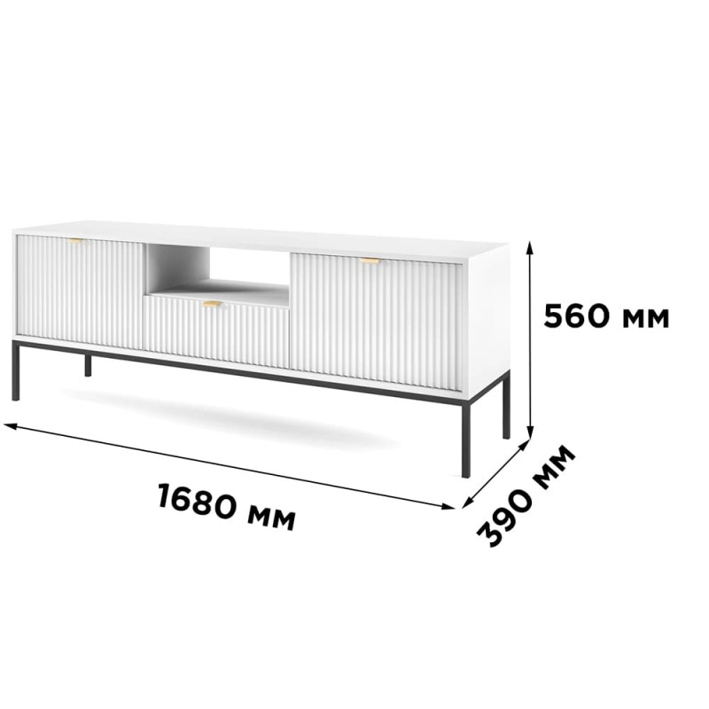 Тумба під телевізор з телескопічними напрямними Perfect Home Nova RTV154 2D1S 168х56х39 Білий (золоті ніжки) (PFH-091224)