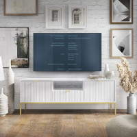 Тумба під телевізор з телескопічними напрямними Perfect Home Nova RTV154 2D1S 168х56х39 Білий (золоті ніжки) (PFH-091224)