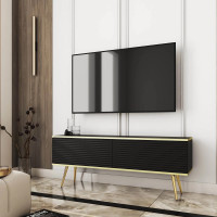 Тумба під телевізор Perfect Home Oro RTV135 MDF 2D 135х53х32 Чорний (золоті ніжки) (PFH-091332)