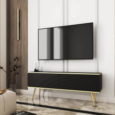 Тумба під телевізор Perfect Home Oro RTV135 MDF 2D 135х53х32 Чорний (золоті ніжки) (PFH-091332)
