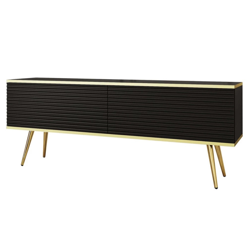 Тумба під телевізор Perfect Home Oro RTV135 MDF 2D 135х53х32 Чорний (золоті ніжки) (PFH-091332)