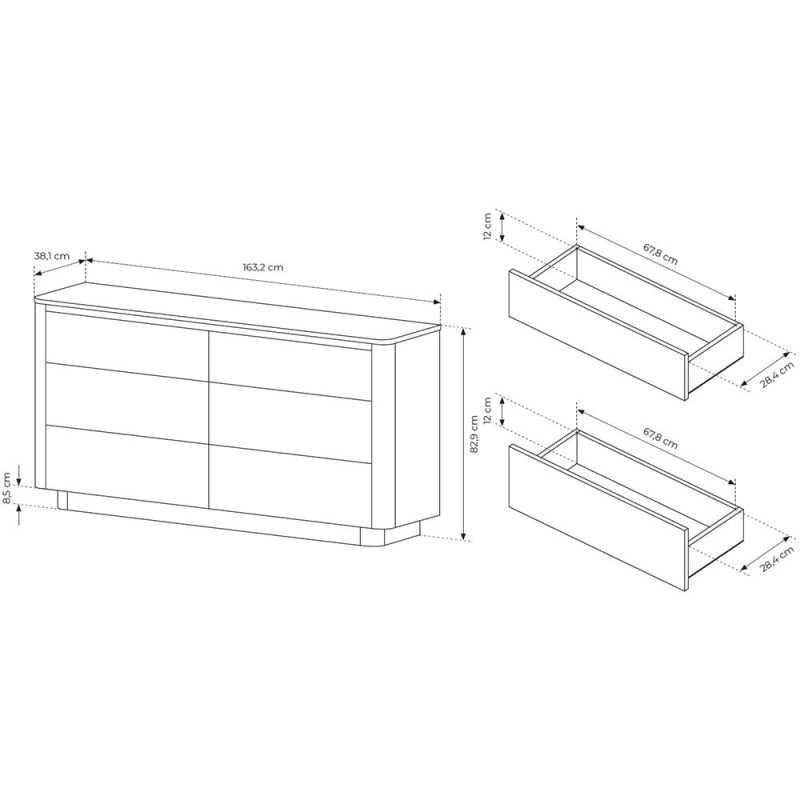 Комод з телескопічними напрямними Perfect Home Torro 6S/163 163,2x82,9x38,1 Дуб кремона/Чорний (PFH-091416)