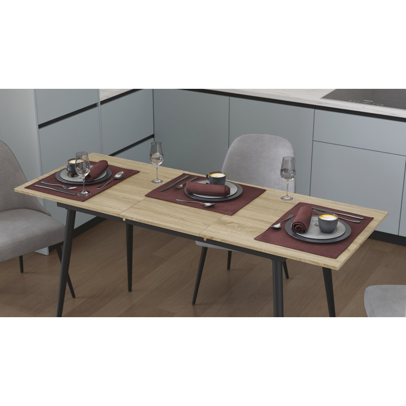 Стол кухонный раскладной Данди на конусных ногах Ferrum-decor 75x120 160)x70 Черный металл ДСП Дуб Сонома 16 мм (FRD-106780)
