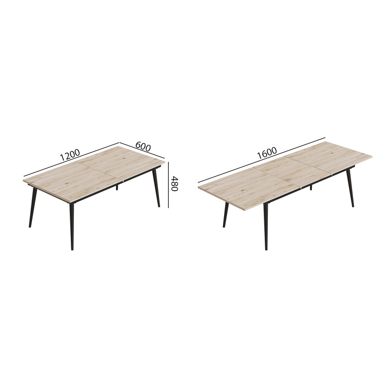 Стіл трансформер журнальний Dandi Small Ferrum-decor 45x120 160)x60 Чорний метал ДСП Дуб Сан-Марино 16 мм (FRD-106790)
