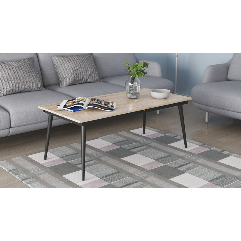 Стіл трансформер журнальний Dandi Small Ferrum-decor 45x120 160)x60 Чорний метал ДСП Дуб Сан-Марино 16 мм (FRD-106790)