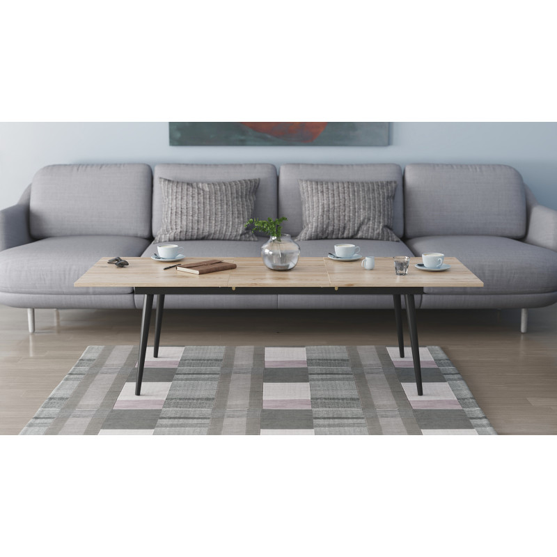Стіл трансформер журнальний Dandi Small Ferrum-decor 45x120 160)x60 Чорний метал ДСП Дуб Сан-Марино 16 мм (FRD-106790)