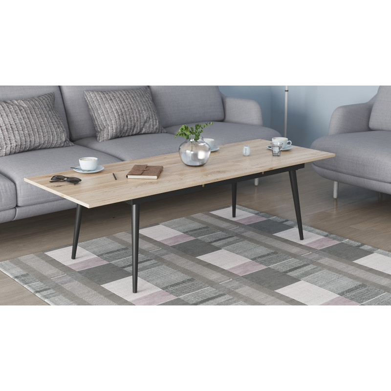 Стіл трансформер журнальний Dandi Small Ferrum-decor 45x120 160)x60 Чорний метал ДСП Дуб Сан-Марино 16 мм (FRD-106790)