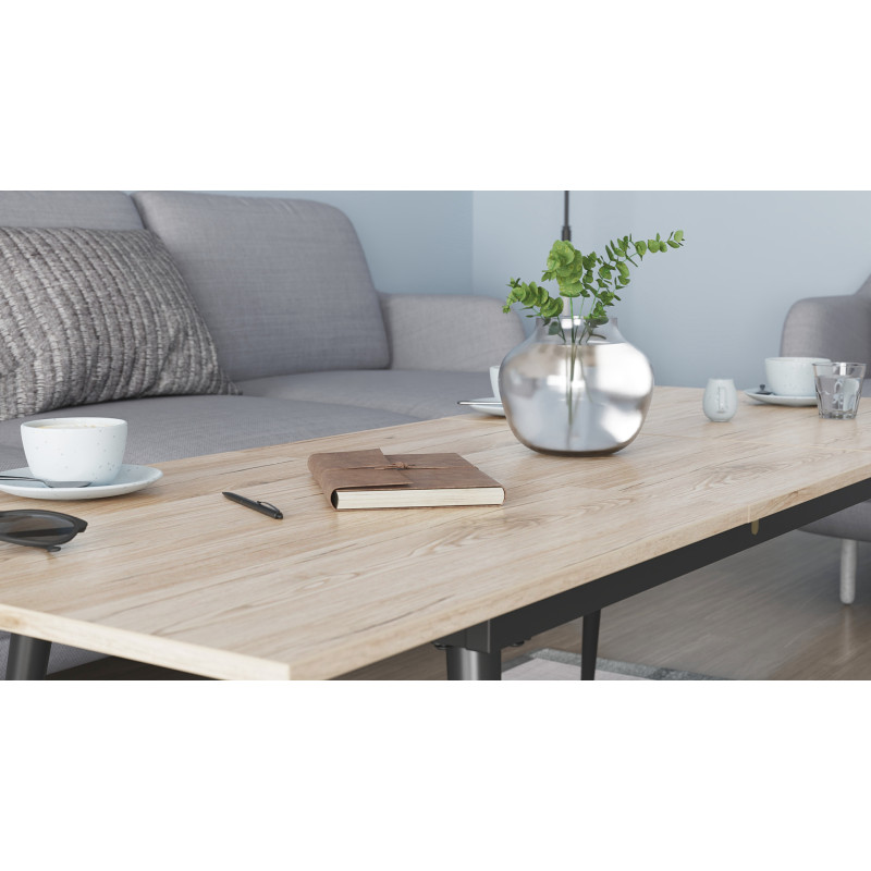 Стіл трансформер журнальний Dandi Small Ferrum-decor 45x120 160)x60 Чорний метал ДСП Дуб Сан-Марино 16 мм (FRD-106790)