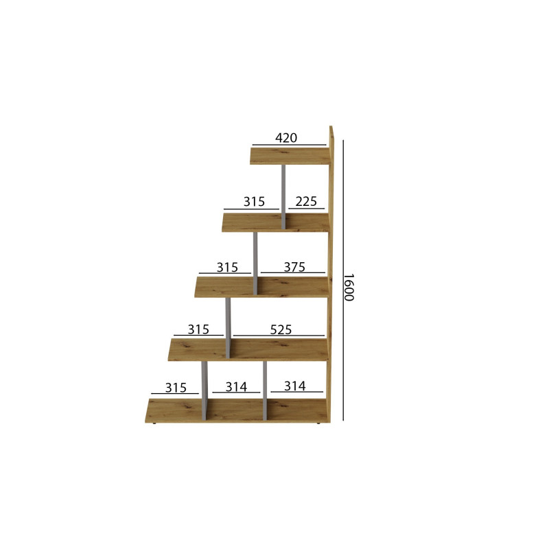 Этажерка Ferrum-decor Стелла 1600x1020x300 Серый металл ДСП Дуб Артизан (FRD-105490)