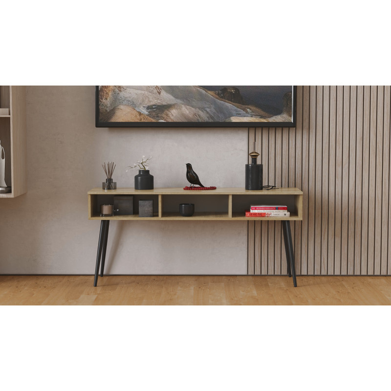 Тумба під телевізор Кентук Ferrum-decor 45x139x38 Чорний метал ДСП Дуб Сонома 16 мм (FRD-106730)