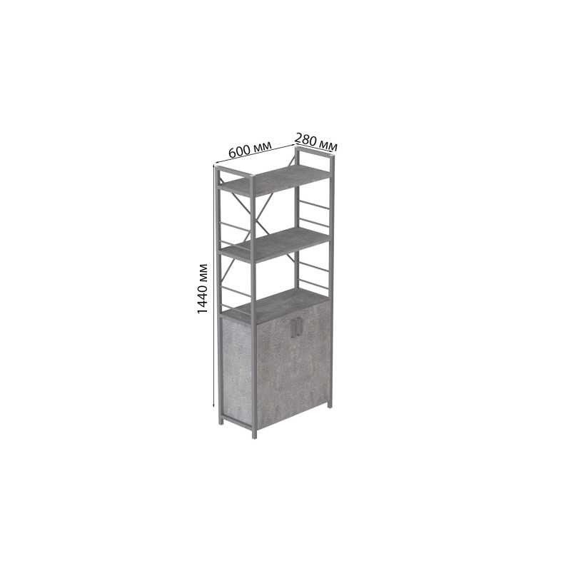 Этажерка 3/60 Ferrum-decor Серии Конект с тумбой 144x60x28 Серый ДСП Бетон (FRD-104462)